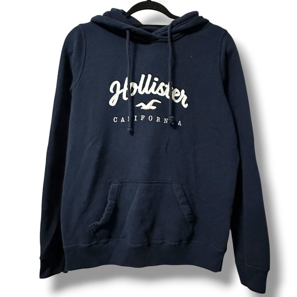 Hollister California Women's Embroidered Logo Pullover Hoodie Navy Blue M